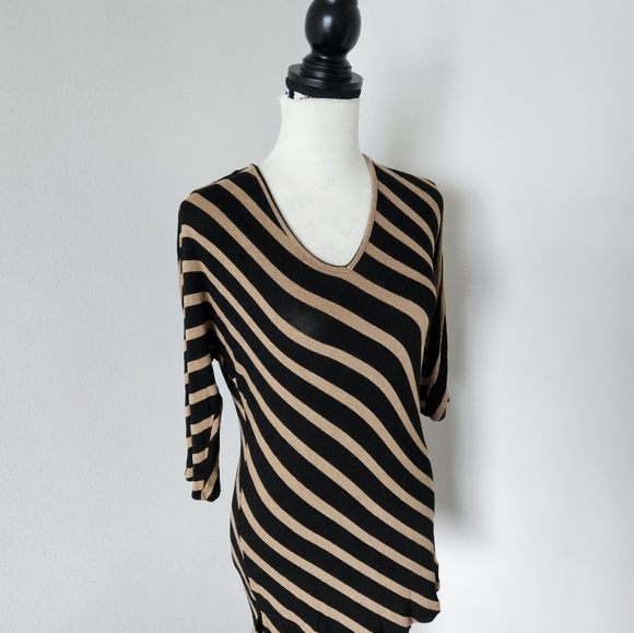 🇺🇲 INC international striped long top black and brown size medium - Picture 2 of 5